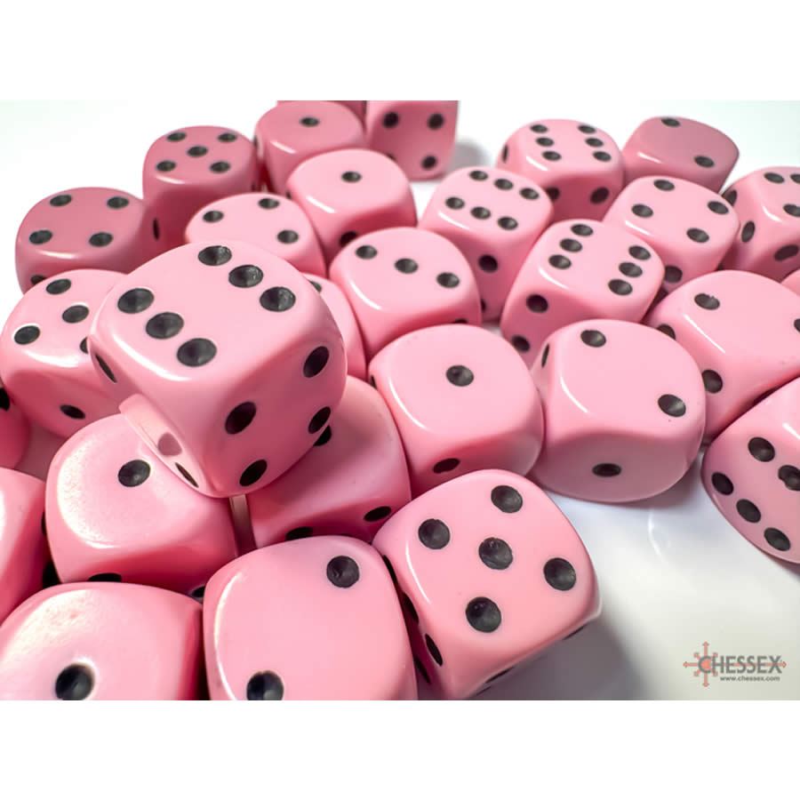 CHX25864 Pink Pastel D6 Dice with Black Pips 12mm (1/2in) Pack of 36 Dice