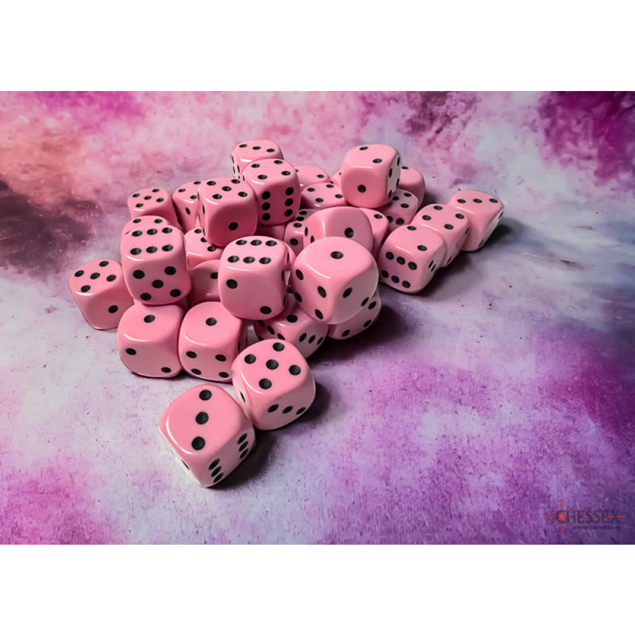 CHX25864 Pink Pastel D6 Dice with Black Pips 12mm (1/2in) Pack of 36 Dice