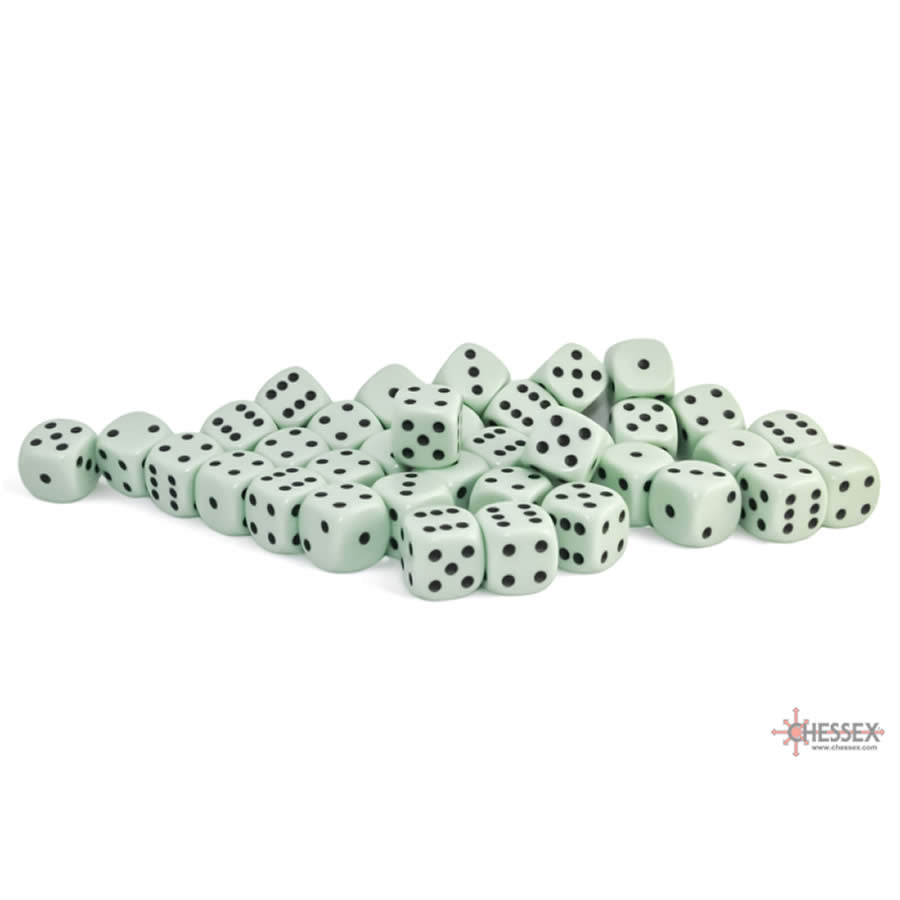CHX25865 Green Pastel D6 Dice with Black Pips 12mm (1/2in) Pack of 36 Dice