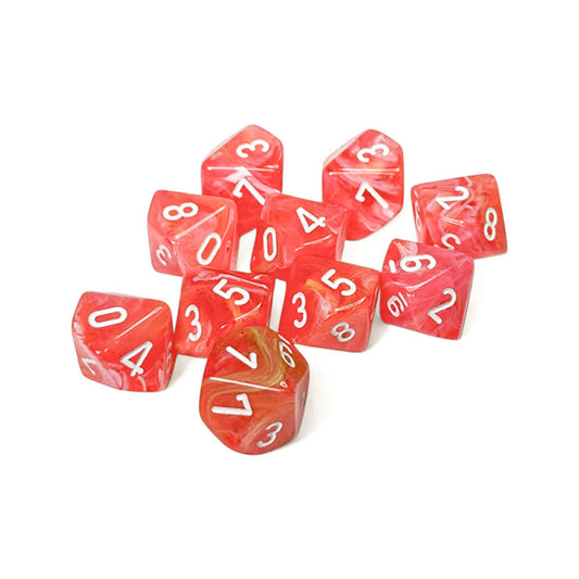 CHX27353 Dahlia Festive Luminary Dice with White Numbers D10 16mm (5/8in) Pack of 10 Dice