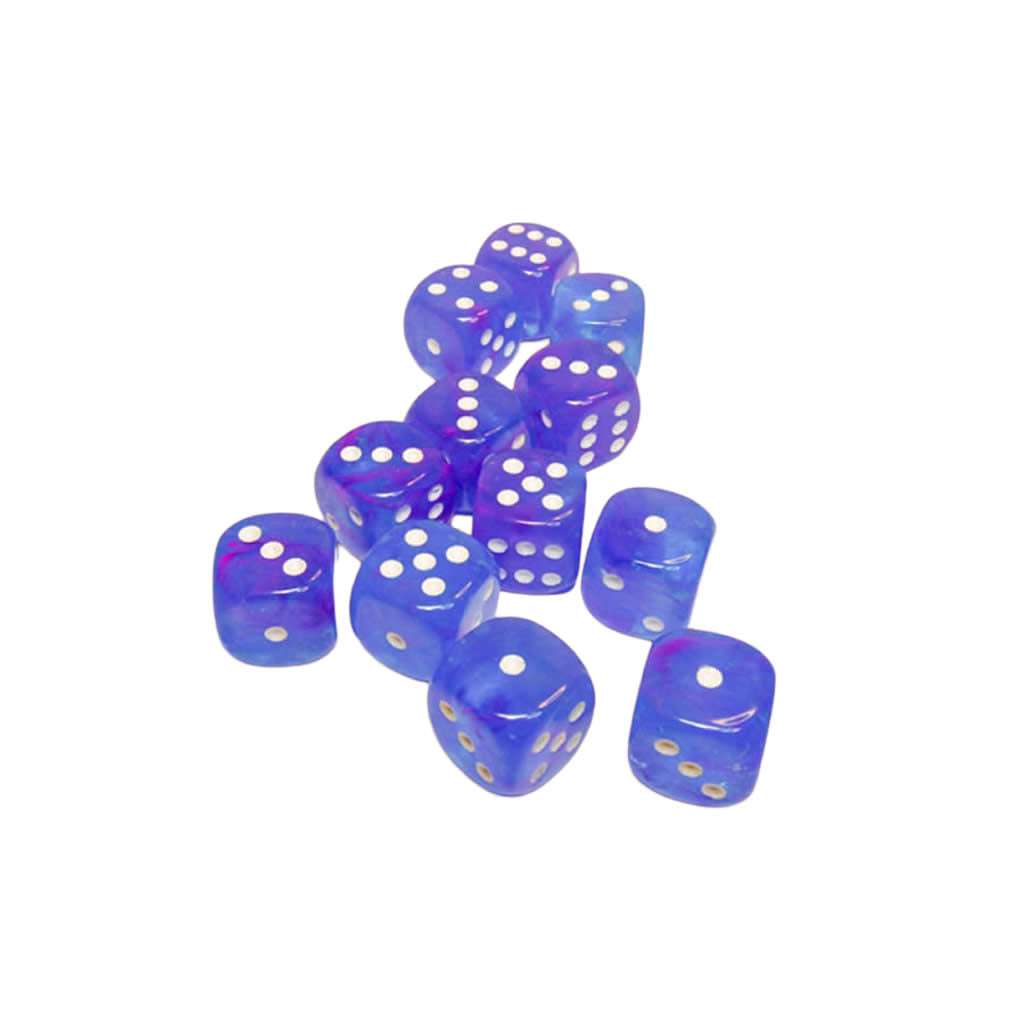 CHX27767 Aura Nebula Dice Luminary with White Pips D6 16mm (5/8in) Pack of 12 Dice