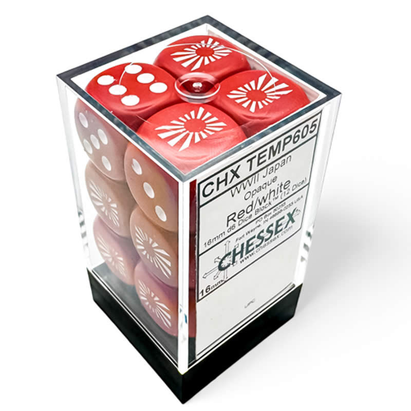 CHX29062 Red Japan War Dice with White Pips 16mm (5/8in) Pack of 12