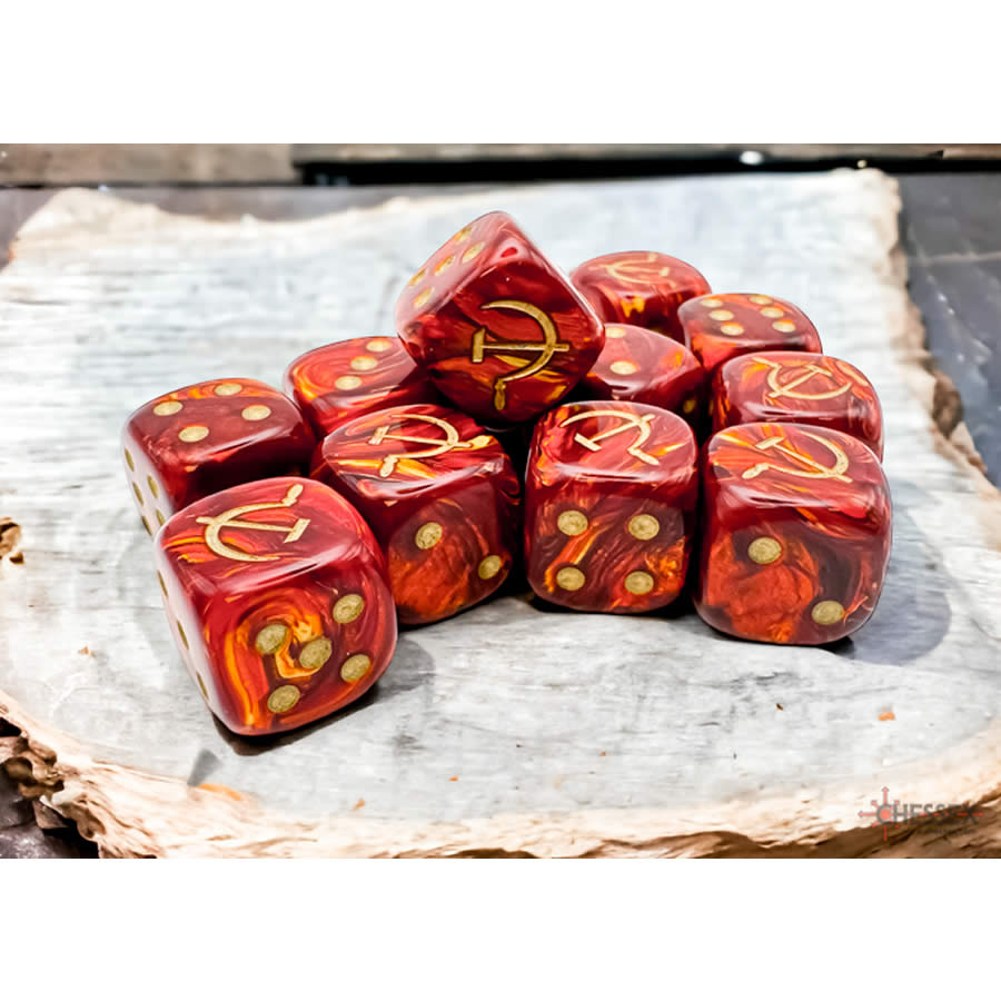 CHX29063 Scarlet Scarab Soviet Union War Dice with Gold Colored Pips 16mm (5/8in) Pack of 12