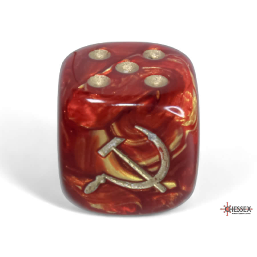 CHX29063 Scarlet Scarab Soviet Union War Dice with Gold Colored Pips 16mm (5/8in) Pack of 12