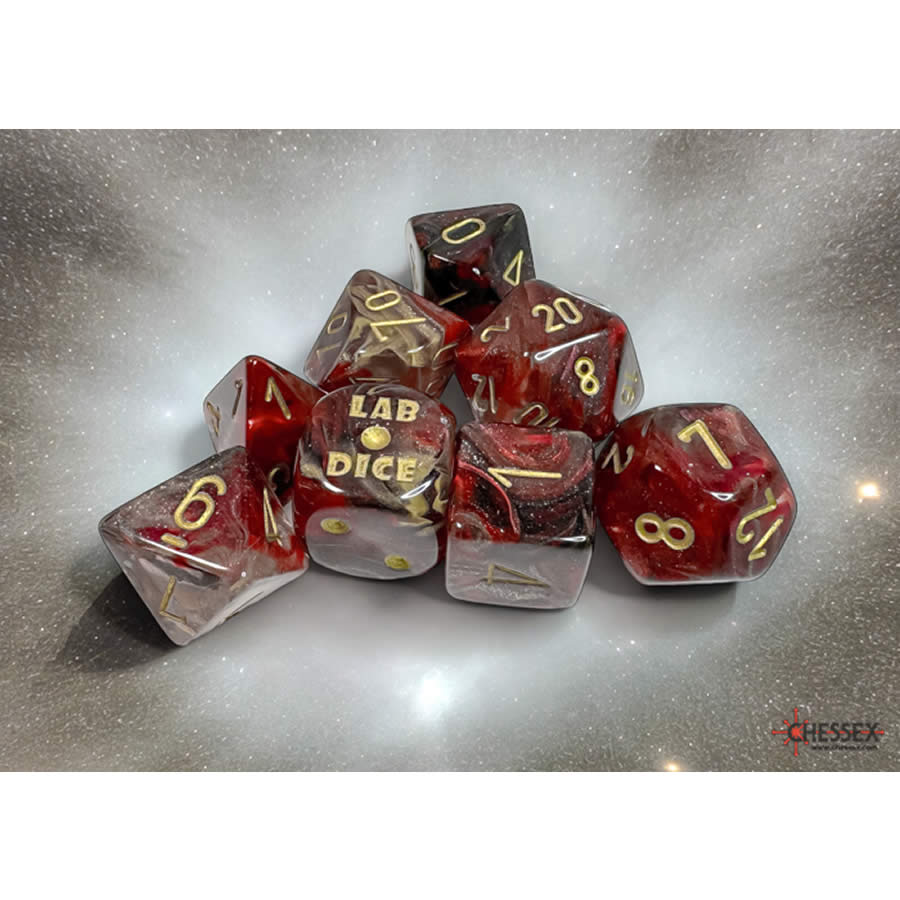 CHX30064 Borealis Cosmos with Gold Colored Numbers 7+1 Dice Set 16mm (5/8in)