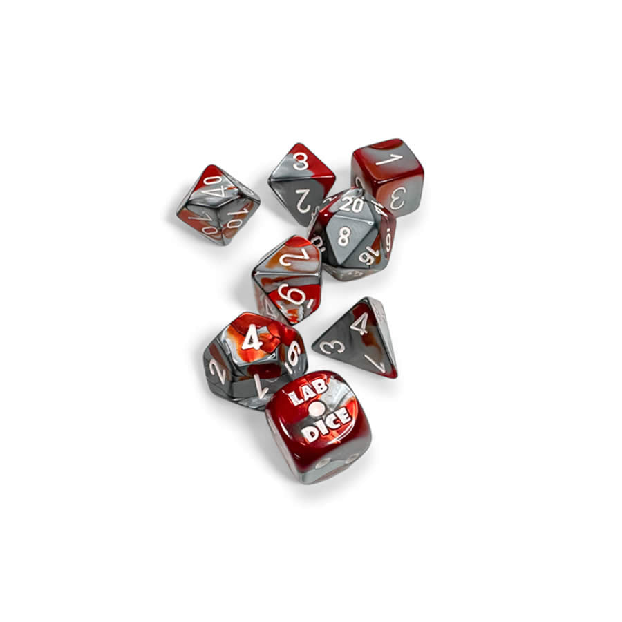 CHX30066 Gemini Red and Steel with White Numbers 7+1 Dice Set 16mm (5/8in)