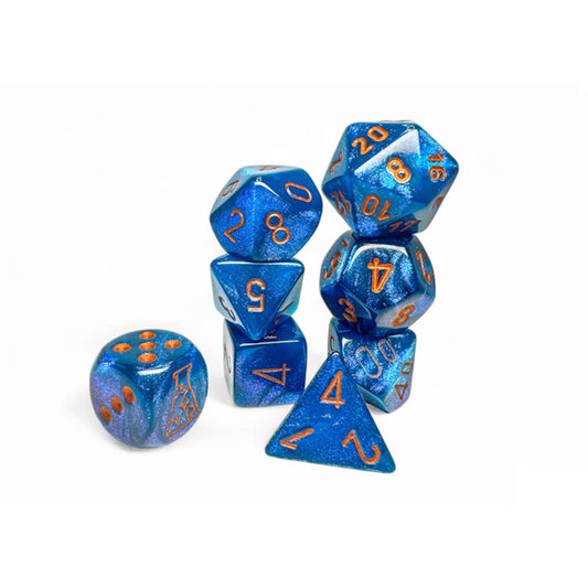 CHX30069 Midnight Borealis Dice with Copper Numbers 7+1 Lab Dice Set 16mm (5/8in)