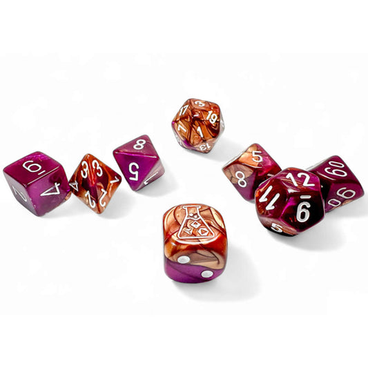 CHX30071 Copper Purple Gemini Dice with White Numbers 7+1 Lab Dice Set 16mm (5/8in) Chessex