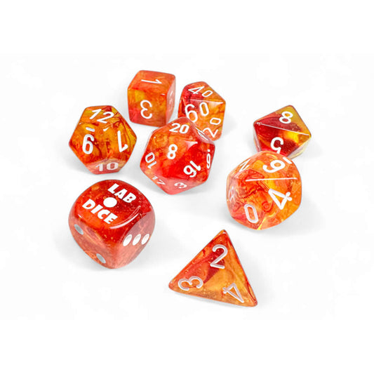 CHX30073 Molten Nebula Luminary Dice with White Numbers 7+1 Lab Dice Set 16mm (5/8in)