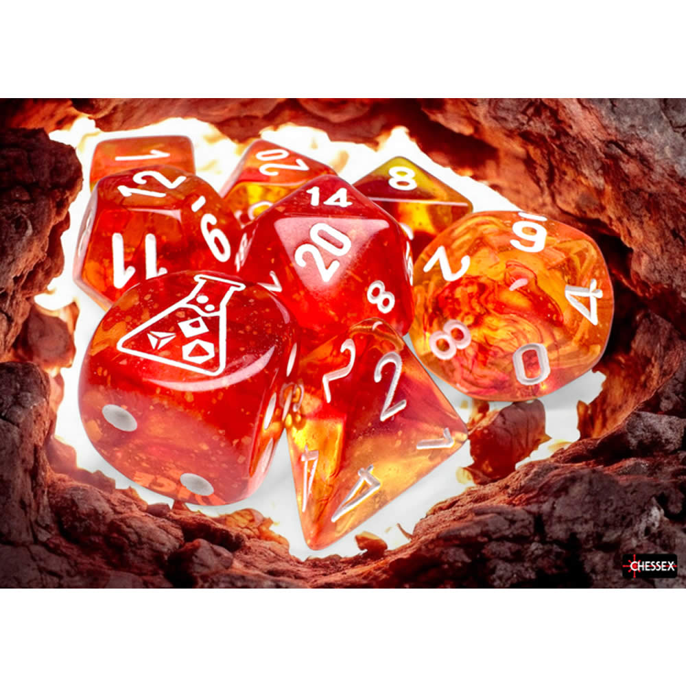CHX30073 Molten Nebula Luminary Dice with White Numbers 7+1 Lab Dice Set 16mm (5/8in)