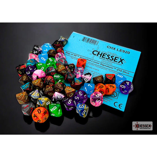 CHXLE920 Assorted Mini Dice No 3 with Numbers D10 10mm (3/8in) Pack of 50