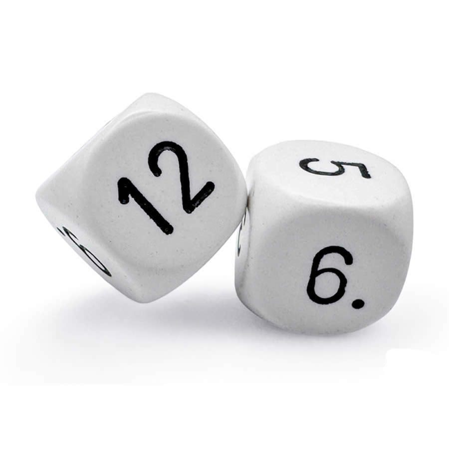 CHXLE925 White Dice with Black Numbers 1-6 and 7-12 D6 22mm (7/8in) Pack of 2 Chessex