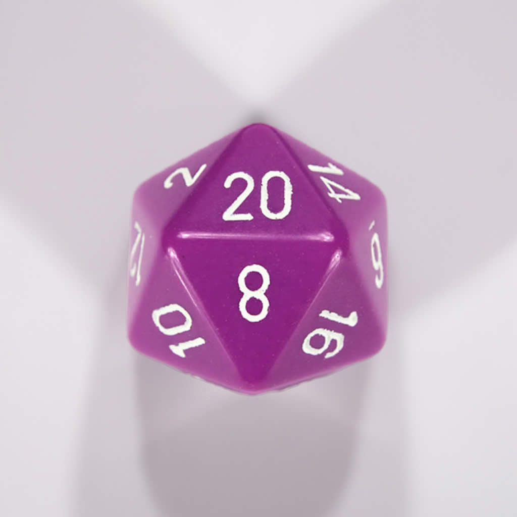 CHXXQ2027 Light Purple Opaque Die White Numbers D20 34mm Pack of 1