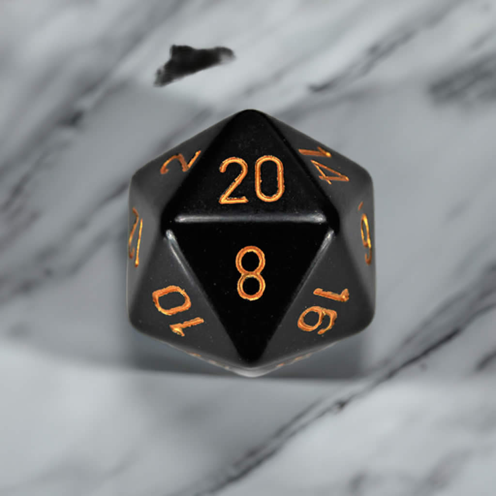 CHXXQ2028 Black Opaque Die Gold Numbers D20 34mm (1.34in) Pack of 1