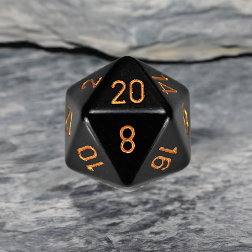 CHXXQ2028 Black Opaque Die Gold Numbers D20 34mm (1.34in) Pack of 1
