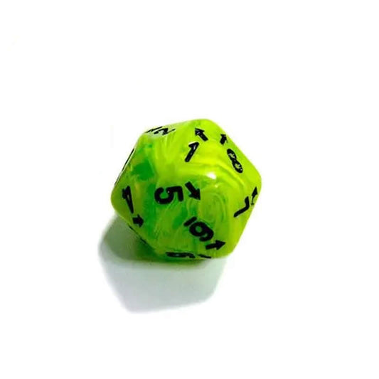 CHXXVUD00 Bright Green Vortex Countup and Down Die with Black Numbers D20 25mm (1in) Pack of 1