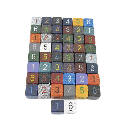 KOP00113 Assorted Colors Elemental Dice with Numbers D6 16mm (5/8in) Pack of 50 Dice