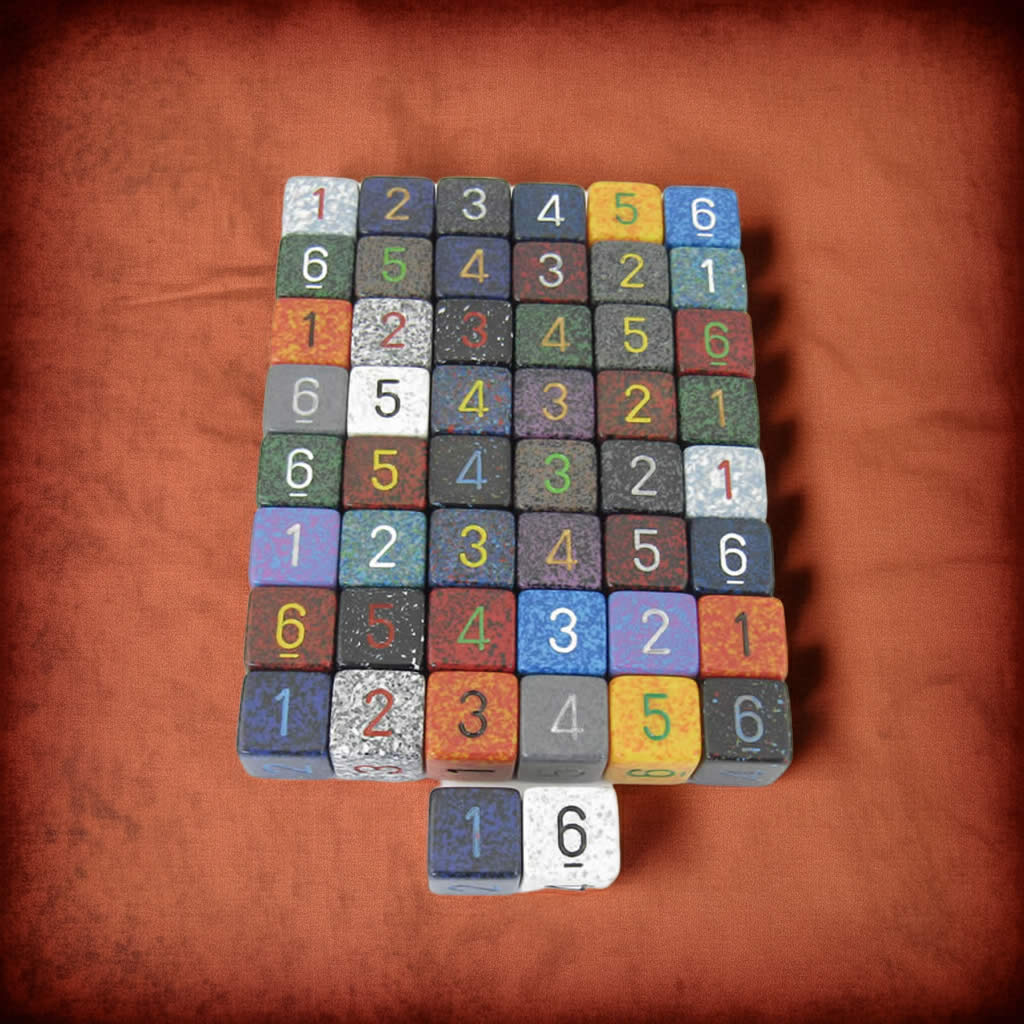 KOP00113 Assorted Colors Elemental Dice with Numbers D6 16mm (5/8in) Pack of 50 Dice
