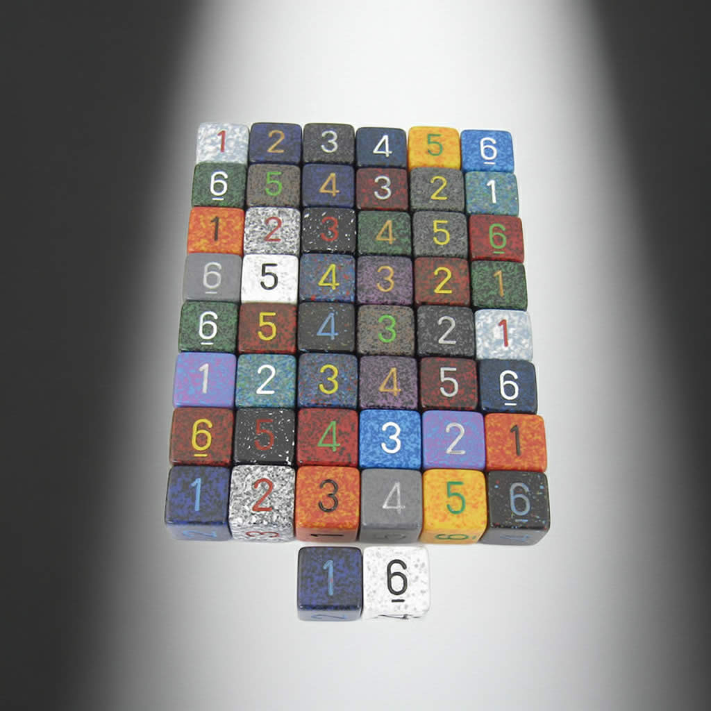 KOP00113 Assorted Colors Elemental Dice with Numbers D6 16mm (5/8in) Pack of 50 Dice