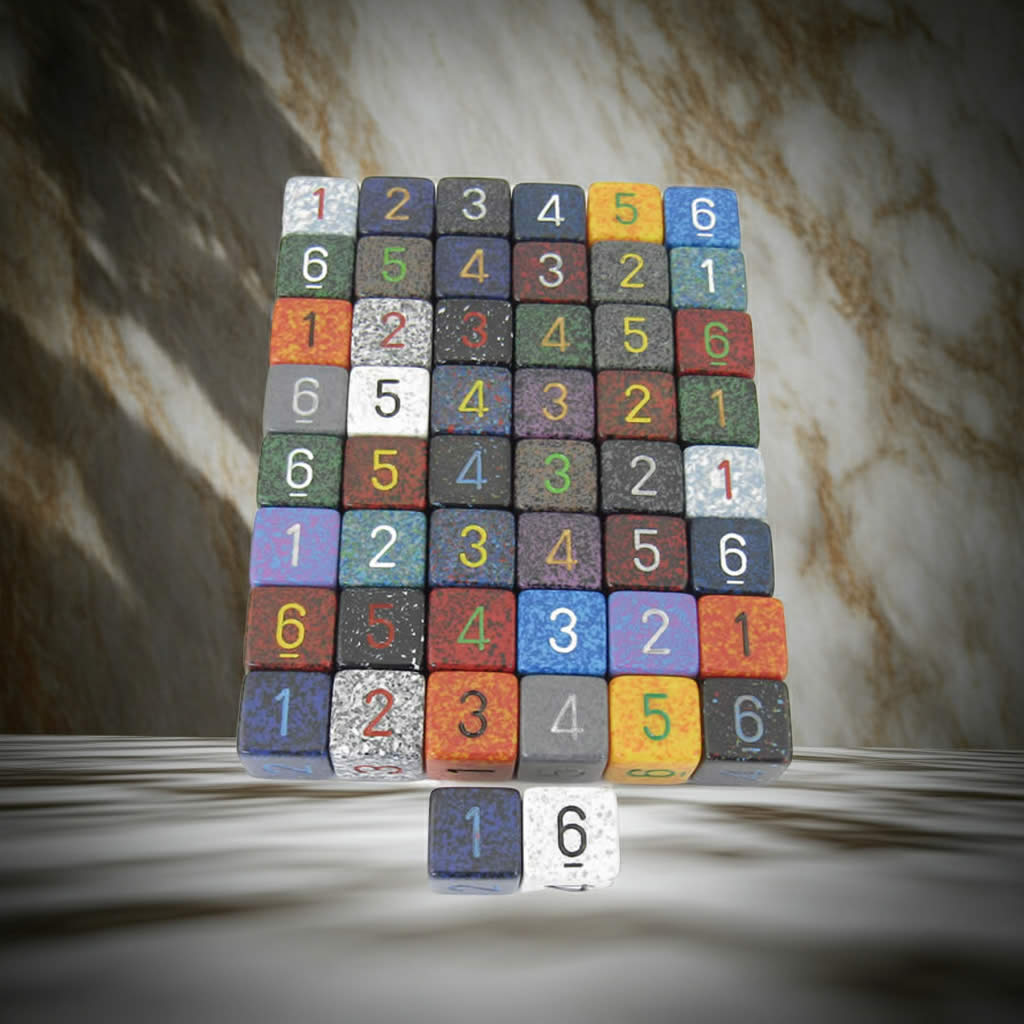 KOP00113 Assorted Colors Elemental Dice with Numbers D6 16mm (5/8in) Pack of 50 Dice