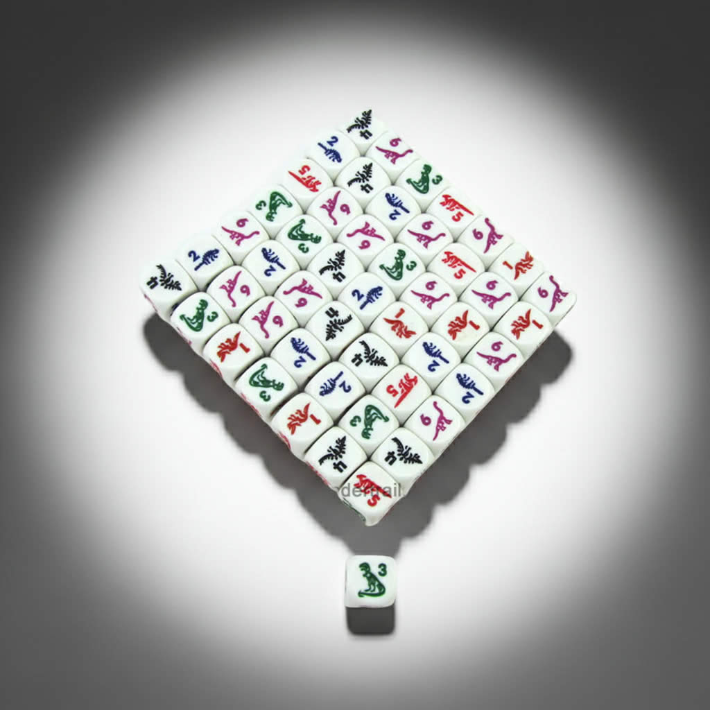 KOP00480 Dinosaur Dice D6 White Opaque with Multi-Color Dinosaurs 16mm (5/8in) Set of 50 Dice