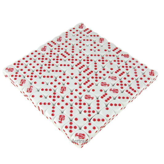 KOP00509 Lobster Dice White Opaque with Red Pips D6 16mm (5/8in) Bulk Pack of 100 Dice