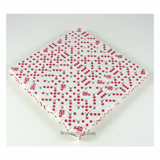 KOP00509 Lobster Dice White Opaque with Red Pips D6 16mm (5/8in) Bulk Pack of 100 Dice