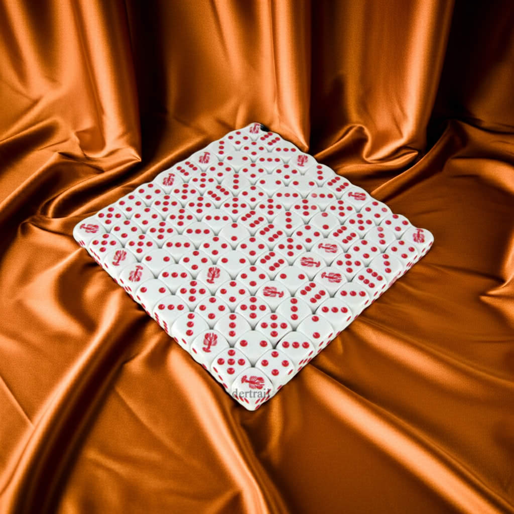 KOP00509 Lobster Dice White Opaque with Red Pips D6 16mm (5/8in) Bulk Pack of 100 Dice