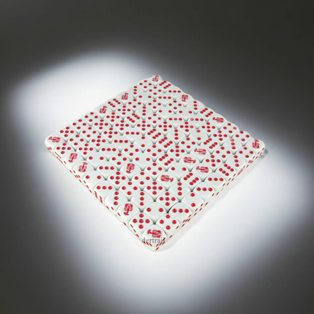 KOP00509 Lobster Dice White Opaque with Red Pips D6 16mm (5/8in) Bulk Pack of 100 Dice
