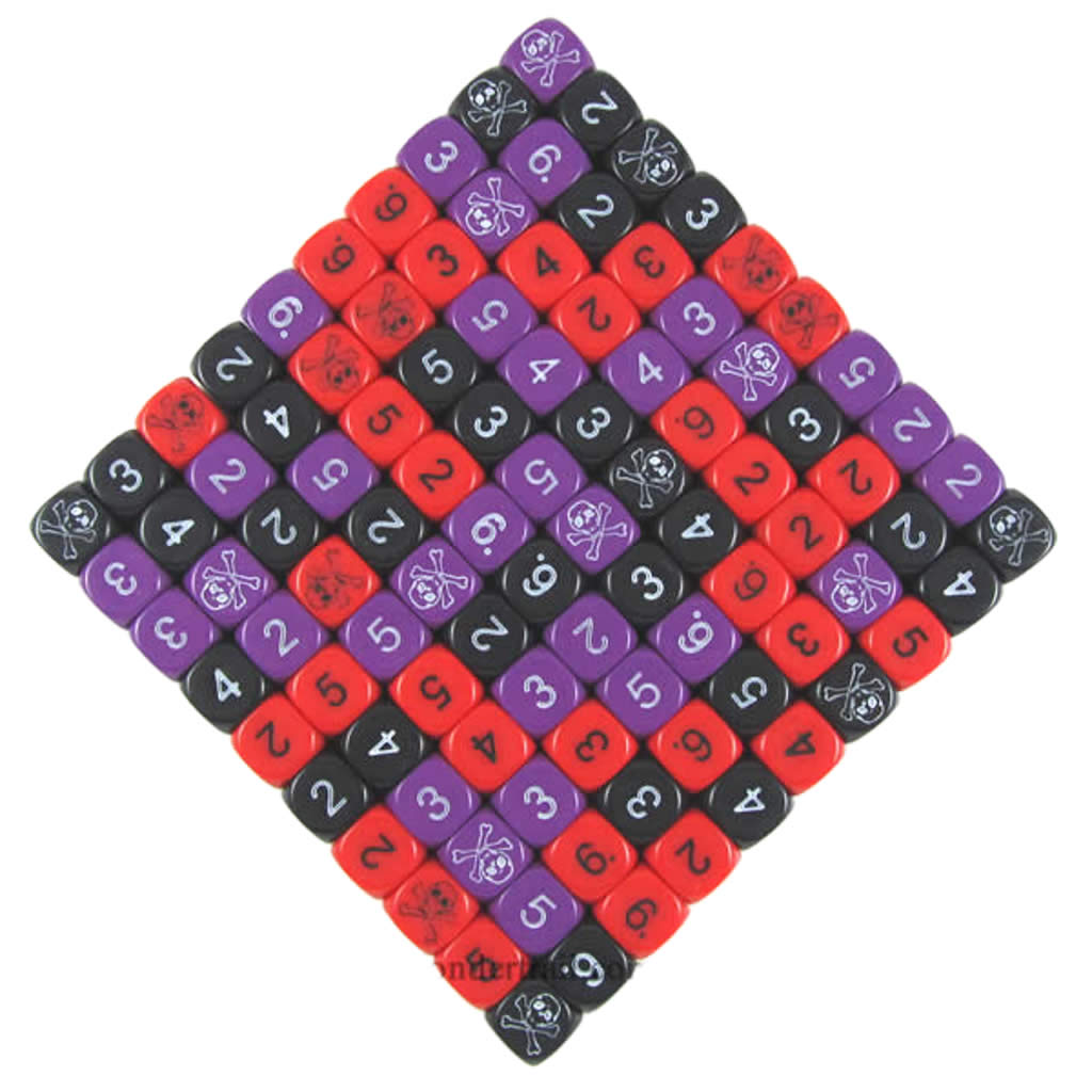 KOP00524 Skull Dice with Numbers D6 16mm (5/8in) Bulk Pack of 100 Dice