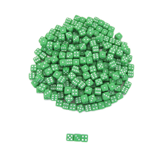 KOP00642 Green Opaque Tiny Dice with White Pips D6 5mm (13/64in) Pack of 250 Dice