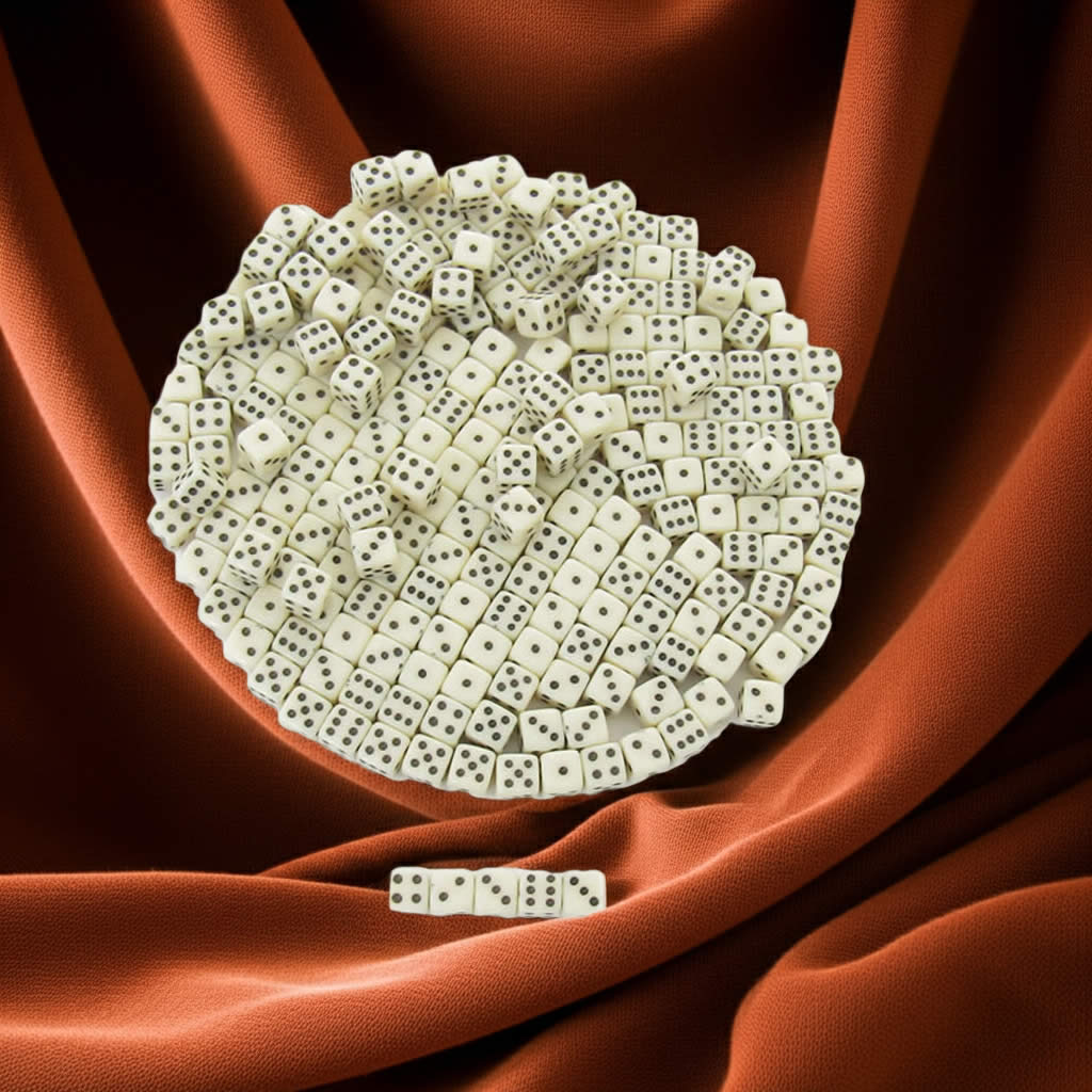 KOP00644 Ivory Opaque Tiny Dice with Black Pips D6 5mm (13/64in) Pack of 250 Dice