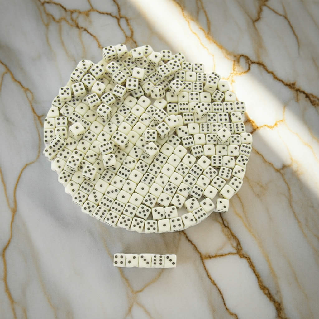 KOP00644 Ivory Opaque Tiny Dice with Black Pips D6 5mm (13/64in) Pack of 250 Dice