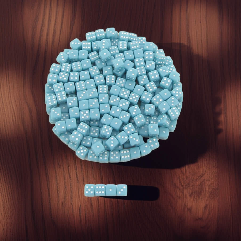 KOP00646 Pale Blue Opaque Dice White Pips D6 5mm (13/64in) Pack of 250