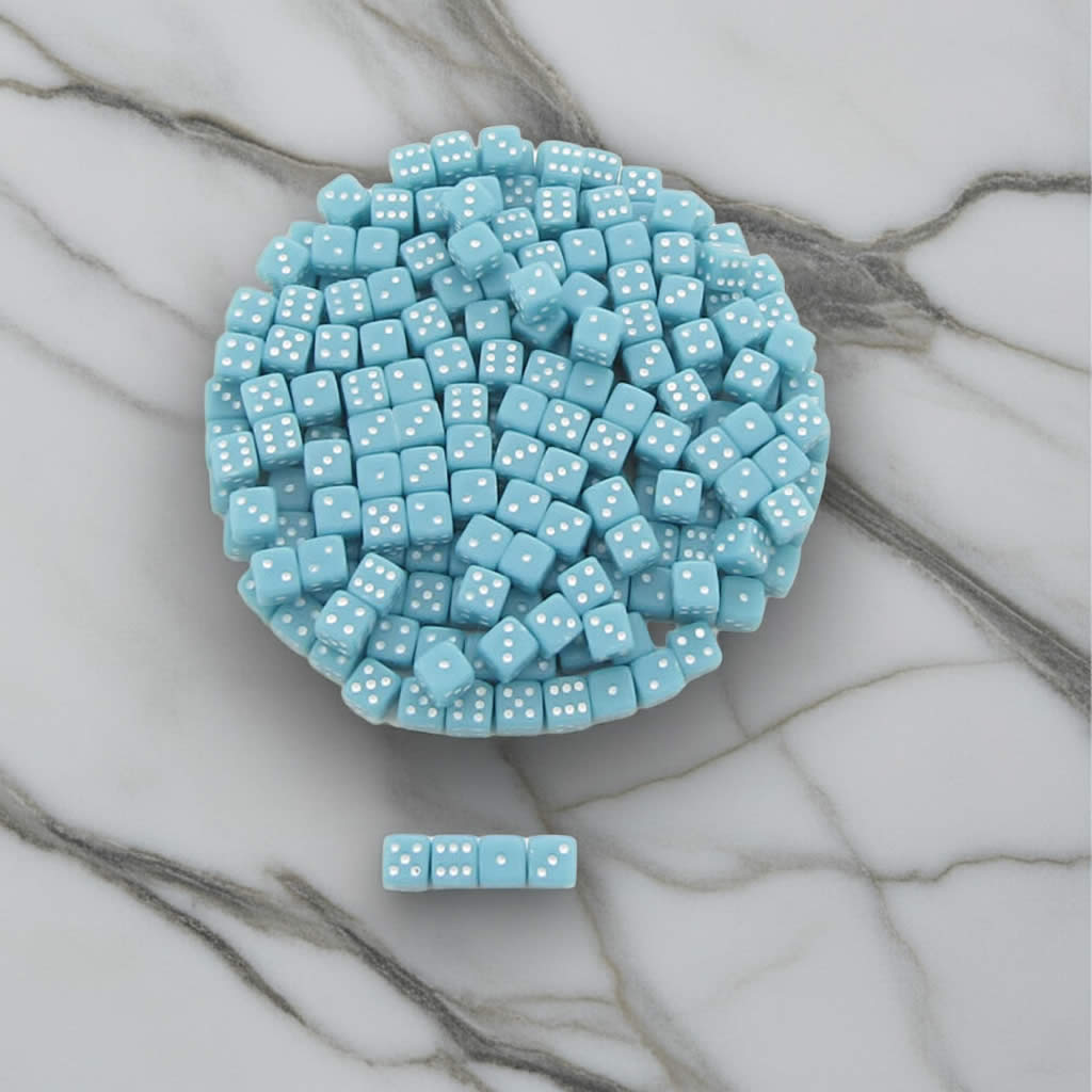 KOP00646 Pale Blue Opaque Dice White Pips D6 5mm (13/64in) Pack of 250