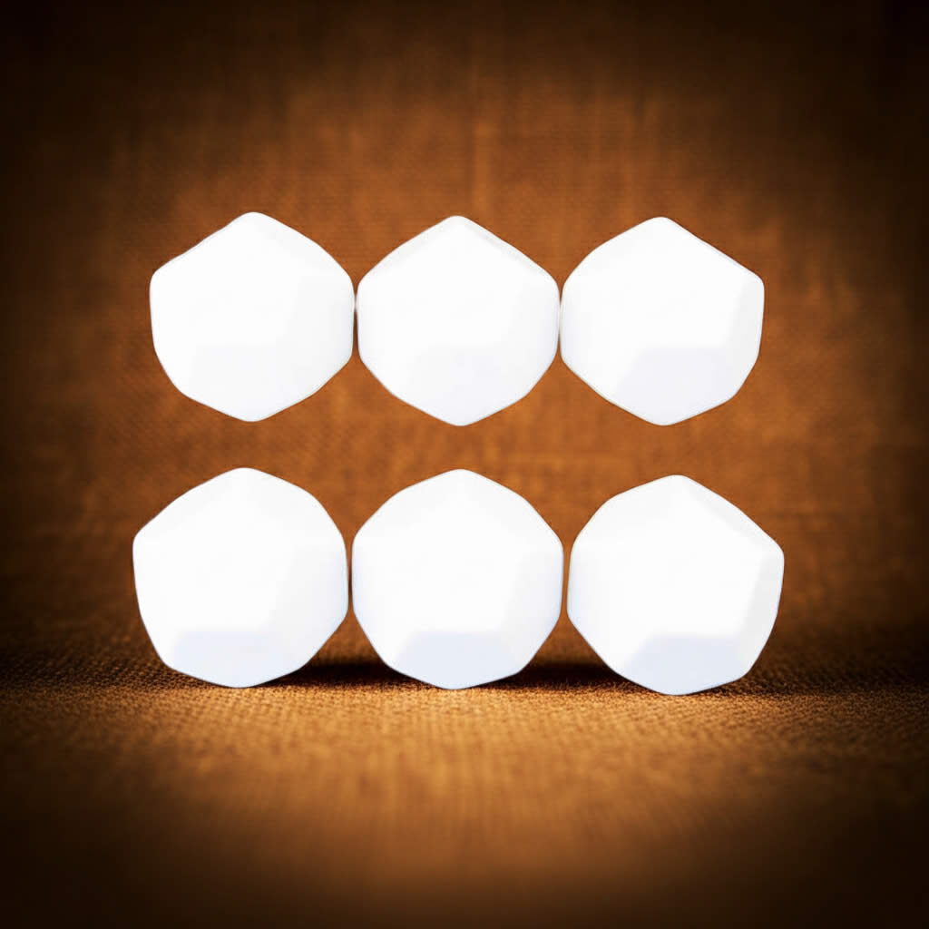 KOP01415 White Opaque Blank 12 Sided Dice(D12) Cubes 25mm (1in) Set of 6 Dice with Stickers