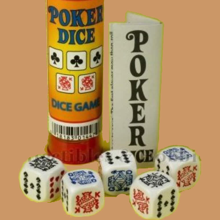 KOP01447 Poker Dice Game White Opaque 6 sided (D6) 6mm (5/8in) Dice