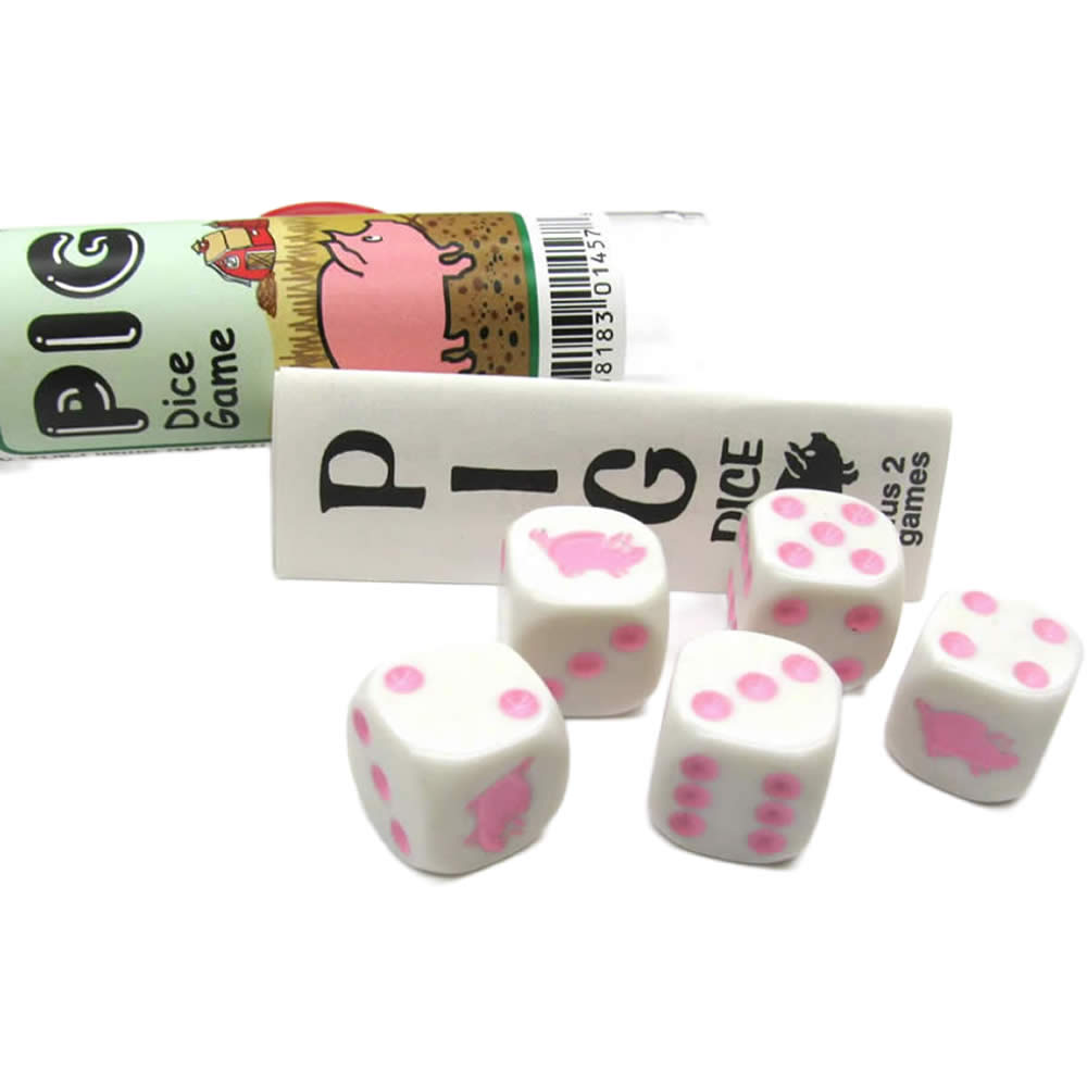 KOP01458 Pig Dice Game White Opaque with Pink Six Sided 16mm (5/8in) Dice