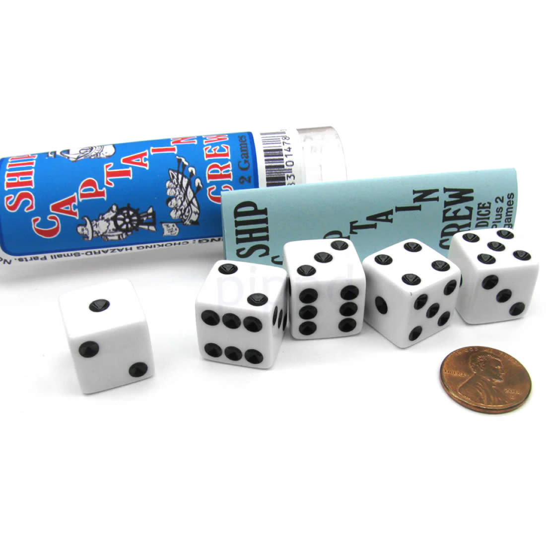 KOP01480 Ship Captain Crew Dice Game White Opaque with Black Six Sided Dice (D6) 16mm (5/8in)