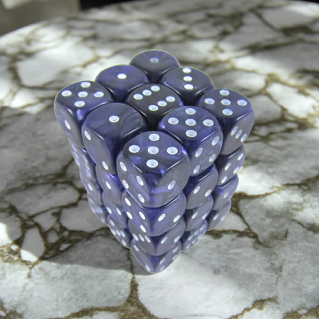 KOP01788 Purple Pearl Dice with White Pips D6 12mm (1/2in) Pack of 36 Dice