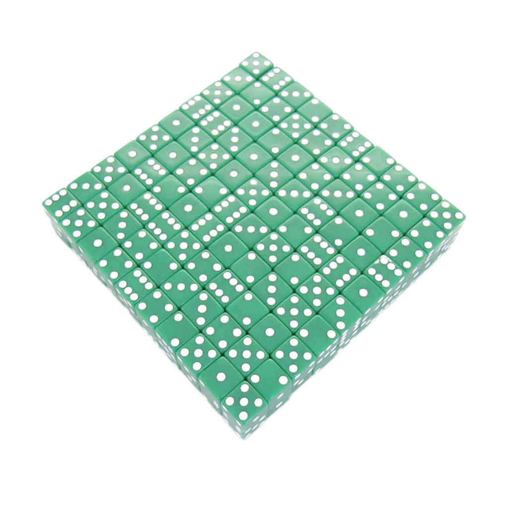 KOP01818 Green Opaque Dice White Pips D6 12mm (1/2in) Bulk Pack of 200