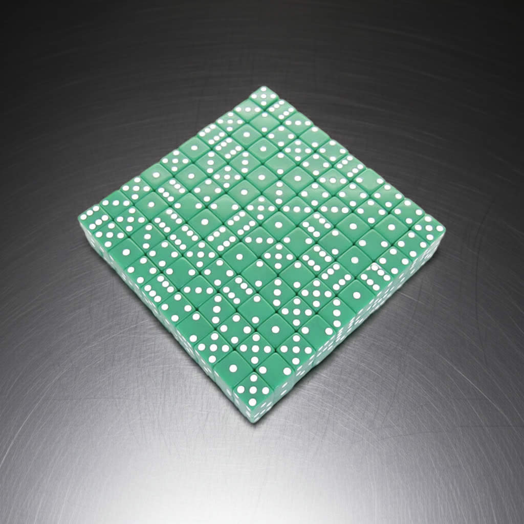 KOP01818 Green Opaque Dice White Pips D6 12mm (1/2in) Bulk Pack of 200