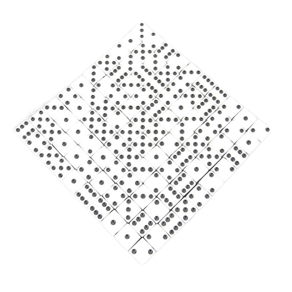 KOP01822 White Opaque Dice with Black Pips D6 12mm (1/2in) Bulk Pack of 200 Dice