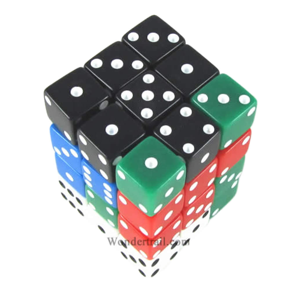 KOP01826 Assorted Opaque Squared Corner Dice Pips D6 12mm Pack of 36
