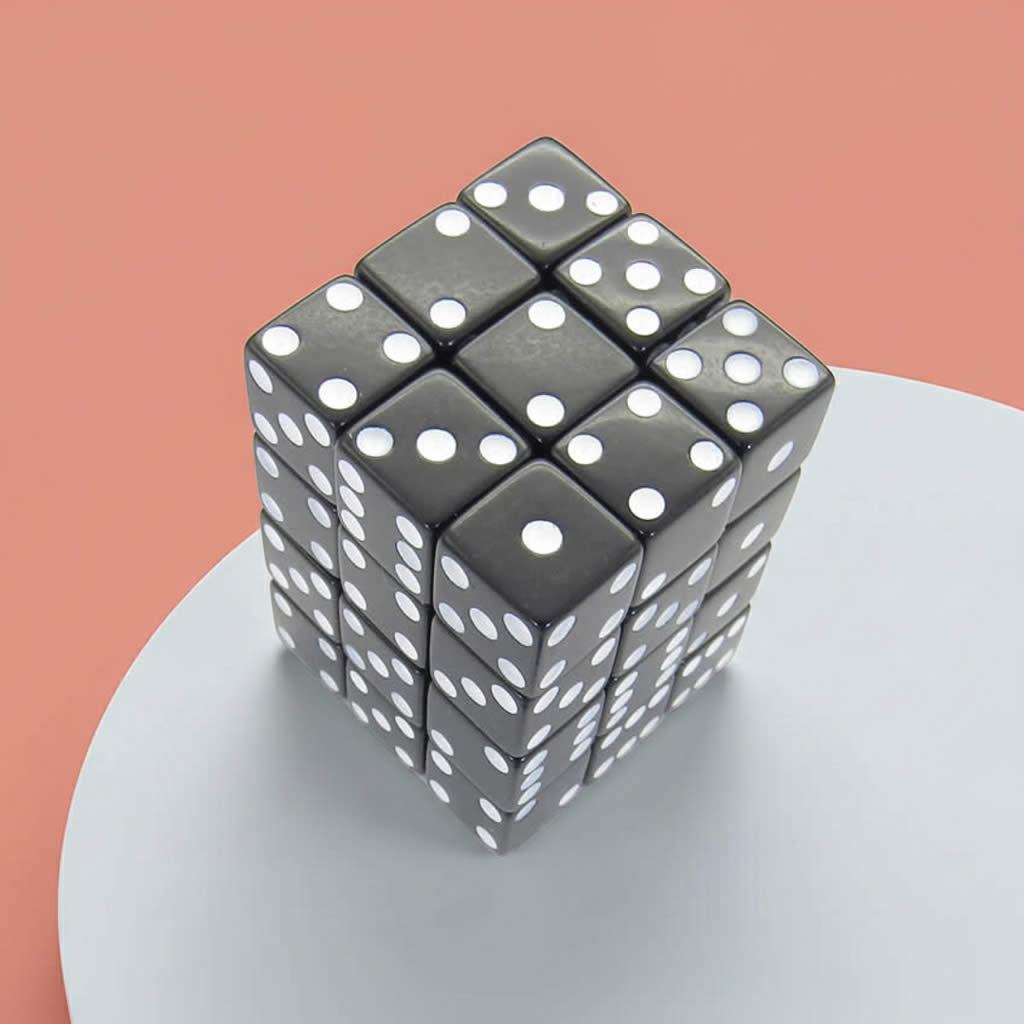 KOP01828 Black Opaque Squared Corner Dice with White Pips D6 12mm (1/2in) Pack of 36 Dice