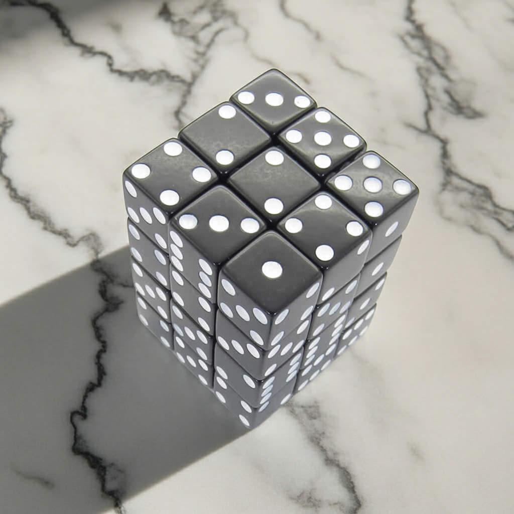 KOP01828 Black Opaque Squared Corner Dice with White Pips D6 12mm (1/2in) Pack of 36 Dice