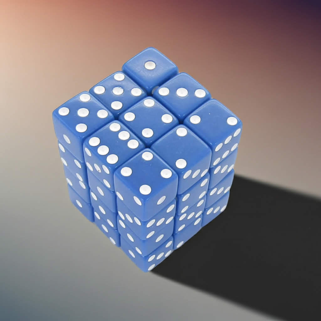 KOP01829 Blue Opaque Squared Corner Dice with White Pips D6 12mm (1/2in) Pack of 36 Dice