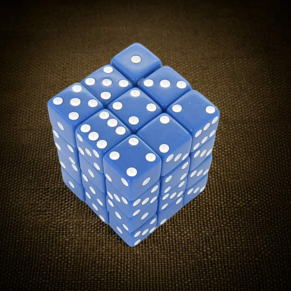 KOP01829 Blue Opaque Squared Corner Dice with White Pips D6 12mm (1/2in) Pack of 36 Dice