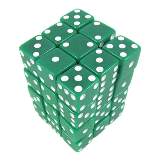 KOP01830 Green Opaque Squared Corner Dice with White Pips D6 12mm (1/2in) Pack of 36 Dice
