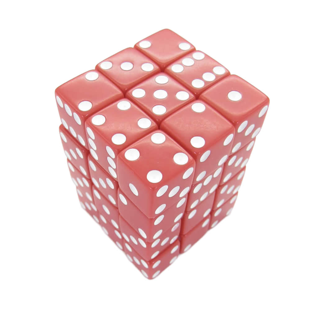 KOP01834 Red Opaque Squared Corner Dice with White Pips D6 12mm (1/2in) Pack of 36 Dice
